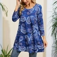 thumbnail image 5 of ENMAIN Plus Size Tunics for Women 3/4 Sleeve Paisley Tops Loose Fitting Clothes Blue Flare Blouses, 5 of 8