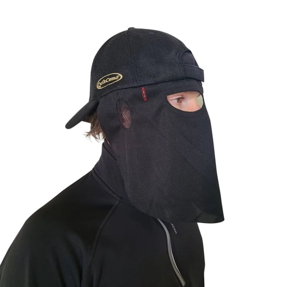 QuikCamo 2-in-1 Black Face Mask and Hat, Black, 1 Count (61cm Hat Size 7 1/2)