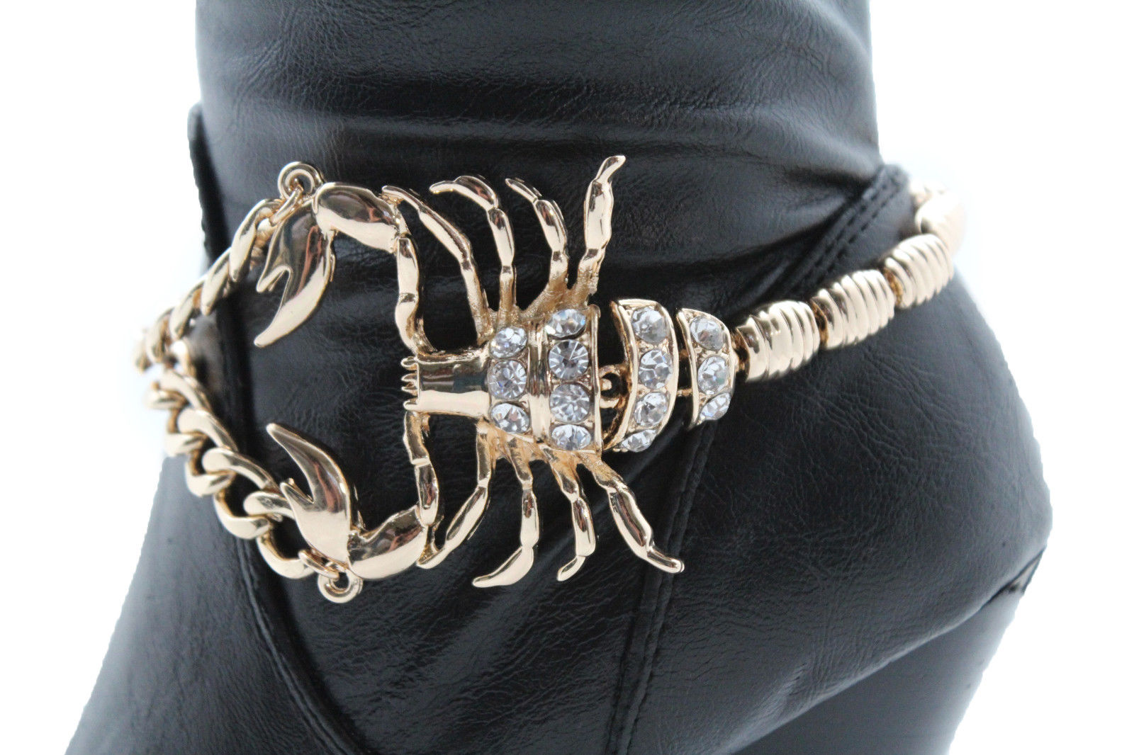 Women Western Boot Bracelet Gold Metal Chains Scorpion Anklet Bling Shoe Charm
