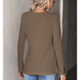 thumbnail image 6 of V Neck Long Sleeve Top Solid Color Button Decoration Waffle Casual Women's Top for Fall Winter Khaki M, 6 of 7