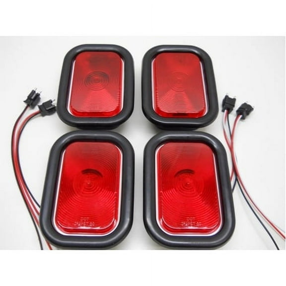 Red Rectangle Incandescent Truck Trailer Semi Brake Stop Turn Tail Light Kits