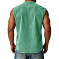 thumbnail image 4 of Mens Sleeveless Button Down Shirts Summer V Neck Washed Muscle Tank Tops Beach Basic T-Shirt Relaxed Fit Vest with Pockets,Green,XL, 4 of 6