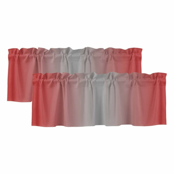 2 Pack Ombre Valance for Window Red and Grey Gradient Kitchen Valance Rod Pocket Short Curtain Topper Decorative Window Treatment for Living Room Bedroom 54"x18"