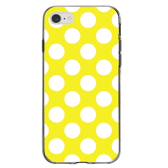 DistinctInk Clear Shockproof Hybrid Case for iPhone 7 8 SE (2020 Model) 4.7" Screen TPU Bumper Acrylic Back Tempered Glass Screen Protector - White & Yellow Polka Dots