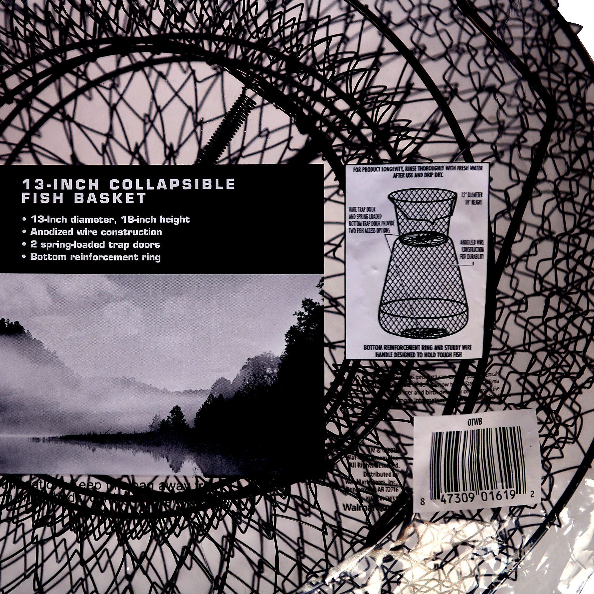 Ozark Trail Wire Basket Fishing Net – Collapsible, Floating, Steel Cage Mesh, Folding, 15x15x3 In