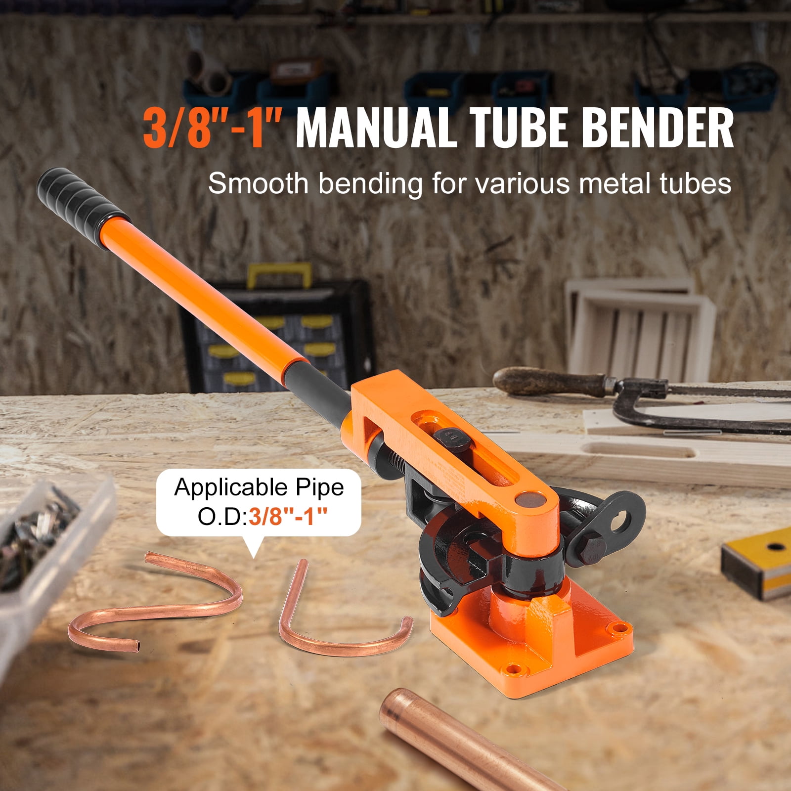KFFKFF Pipe Tube Bender, 3/8" to 1" OD Manual Pipe Tube Bender with 7 Bending Dies, 180° Copper Aluminum Pipes Bending Tools for HVAC Air Conditioning Refrigerator Auto Repair