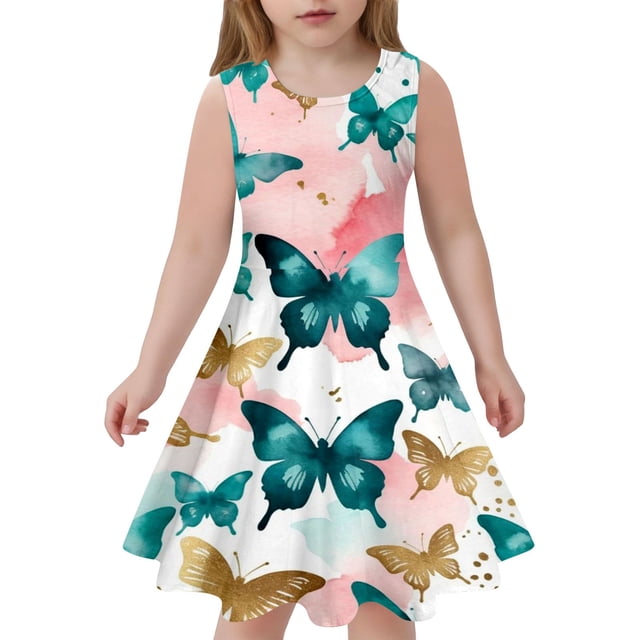 MIASHUI Robe Sans Manches pour Filles Mode Été Décontractée avec Poches Latérales Rose Clair, 4-5 Ans