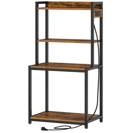 Printer Stand with Charging Station, 4-Tier Printer Table with Storage, Large Tall Printer Shelf, for Home Office, Kitchen, Living Room, Black and Rustic Brown BF13UPS01