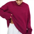 thumbnail image 2 of Suéter de Mujer, Jersey de Punto Grueso de Larga con Dobladillo Alto y Bajo, Jersey Básico de Moda para Otoño e Invierno Vino Tinto M, 2 of 9