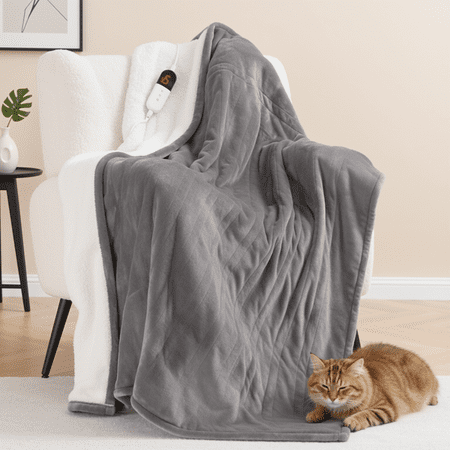 Naipo 50" x 60" Electric Heated Blanket Throw Upgraded Heating Wire with 4 Hour Auto Off and 6 Heat Levels Machine Washable