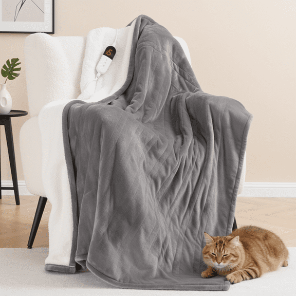 Naipo 50" x 60" Electric Heated Blanket Throw Upgraded Heating Wire with 4 Hour Auto Off and 6 Heat Levels Machine Washable