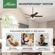 Hunter - Builder Indoor Ceiling Fan With Light, 52-inch, New Bronze, Traditional-style, 3-speed WhisperWind Motor, 53238, for Living Rooms, Bedrooms