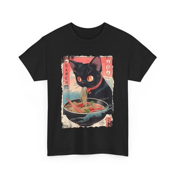 NEW Anime Manga Kawaii Otaku Style Urban Streetwear Ramen Cat T-Shirt