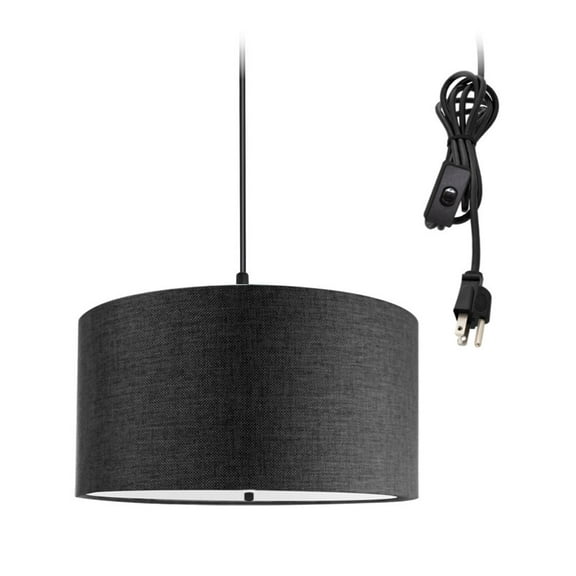 2 Light Swag Plug-In Pendant 14"w Granite Gray with Diffuser, Black Cord