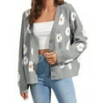 thumbnail image 3 of Long Sleeve Women's Open Front Button Down V Neck Knitted Floral Print Sweaters Cardigan, 3 of 6