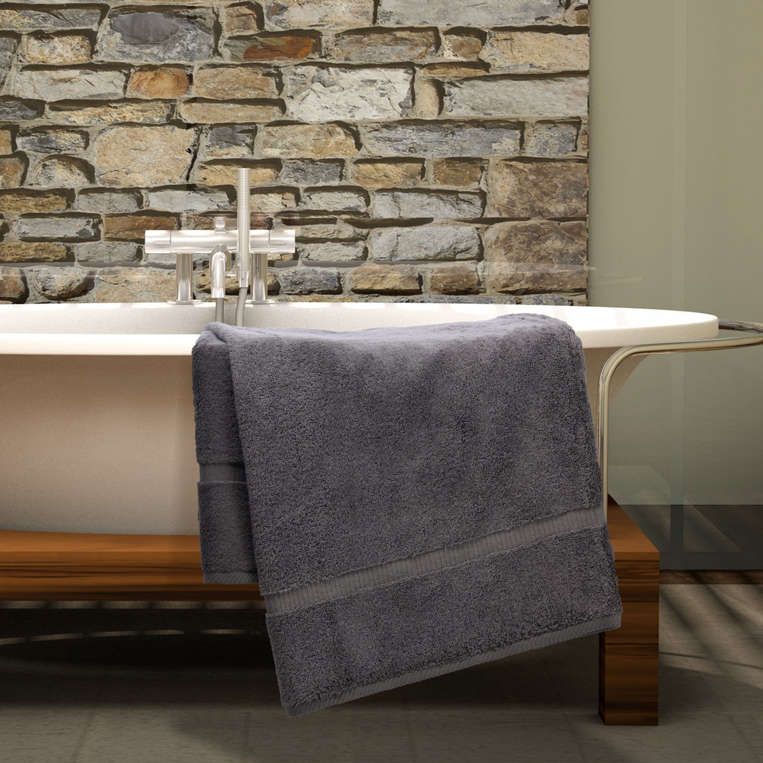 Luxury Hotel & Spa Collection Highly Absorbent, Quick Dry 100% Turkish Cotton 700 GSM, Eco Friendly Towel, for Bathroom Dobby Border Soft Bath Towel Set 27 X 54 -Gray, Bath Towels - Set of 4
