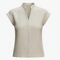 thumbnail image 5 of Craaazy Womens Short Sleeve Blouses Stand Collar V Neck Solid Color Cotton Casual Summer Tops for Work Vacation, 5 of 6