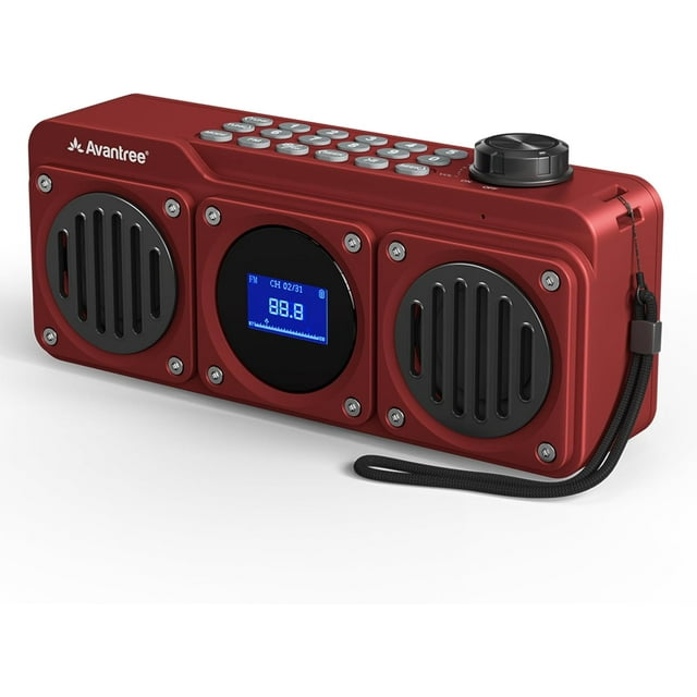 Avantree Boombyte - Portable Digital FM Radio with Bluetooth Speaker, Superb Sound, Metal Finish, MP3 Player, Support Micro SD Card & USB Audio Input, Long Play Time, Rechargeable, Easy to Use - Red