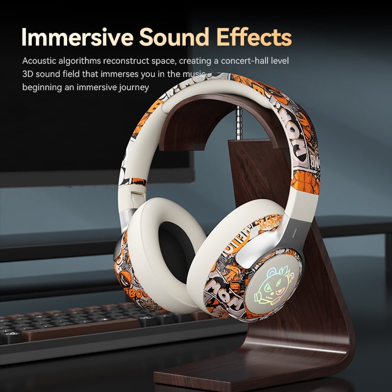 CobraStrike Wireless Bluetooth Noise Cancelling Headphones, Over-Ear Headphones with Microphone, Low Latency Game Mode, RGB Lights, for travel sports home office