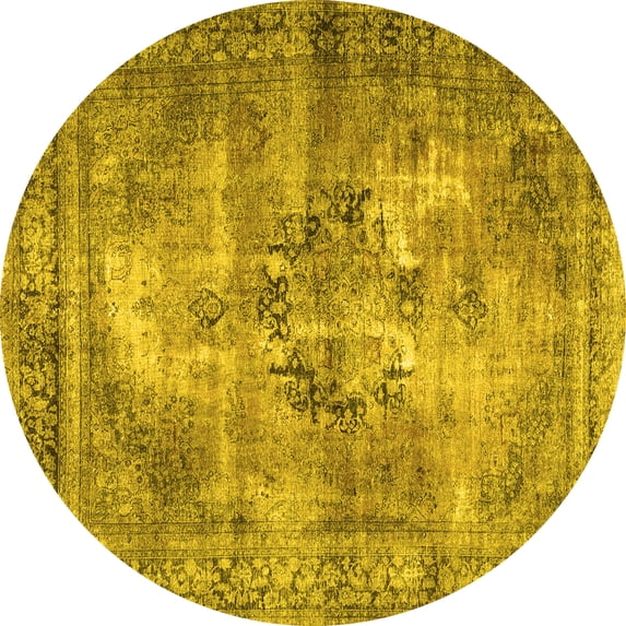 Ahgly Company Machine Washable Indoor Round Persian Yellow Traditional Area Rugs, 4' Round