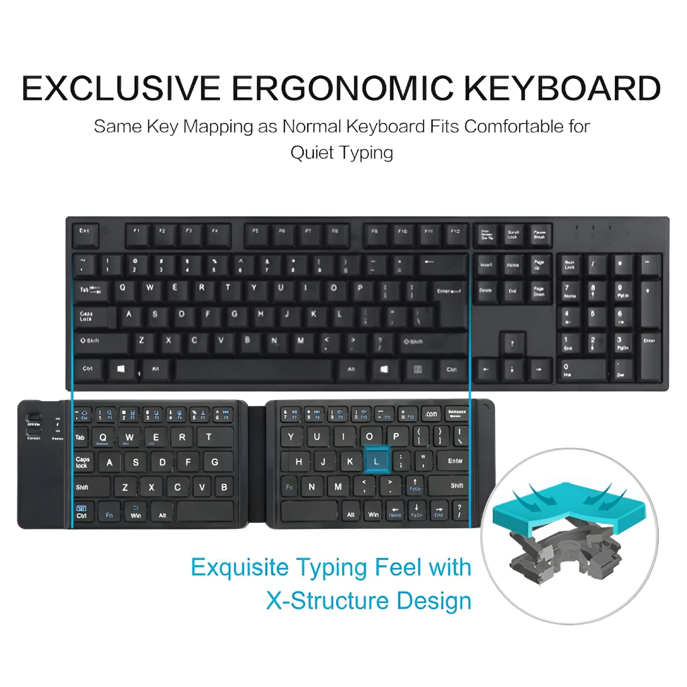 GJX Foldable Bluetooth Keyboard - Portable Wireless Rechargeable Ultra-thin Quiet Keyboard with Compact Folding Design and Built-in Battery,Universal for Tablets,Smartphones,Laptops