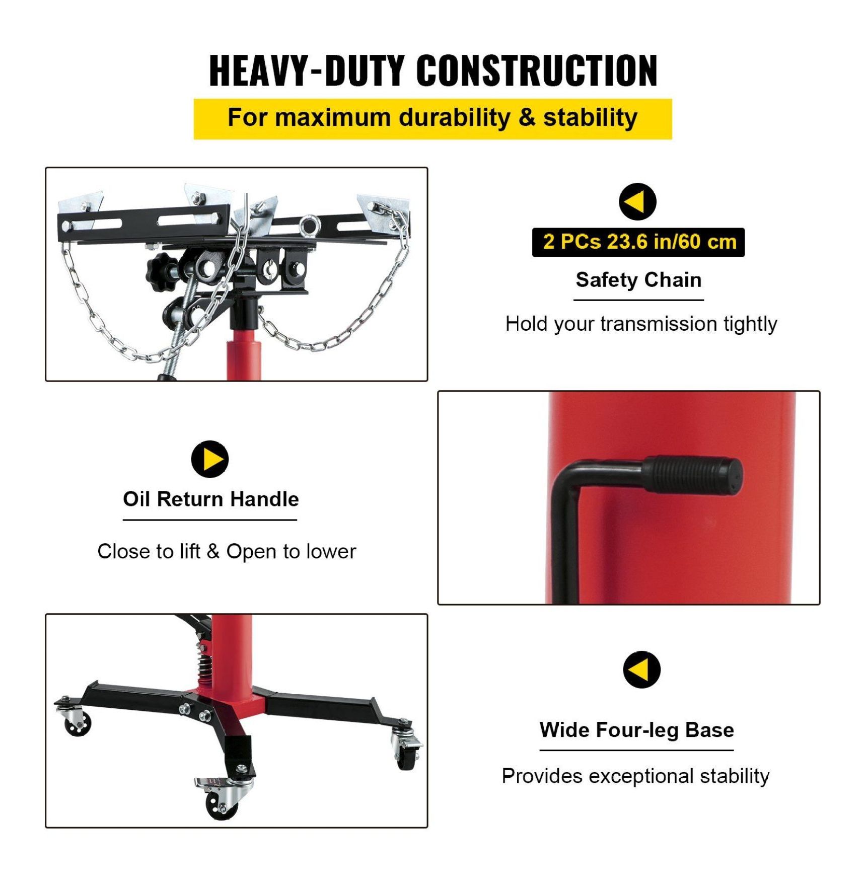 Transmission Jack 3/5 Ton 1322LBS Hydraulic Telescopic Jack, 2-Stage Floor Jack Stand, 360° Swivel Wheel, Red