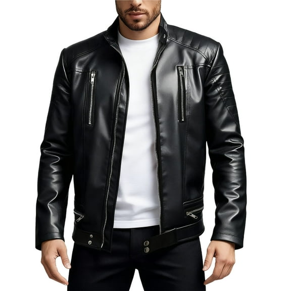 Busydd Mens Leather Jackets Fashion Solid Color Windproof Waterproof Hiking Jackets for Men Casual Long Sleeve Zip up Mens Jacket Outerwear S