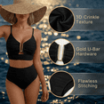 thumbnail image 7 of NICELF Women's High Waisted Bikini Set - Sexy V-Cut Bathing Suit for Women with U-Shape Metal Trim, Push Up Ruched Textured Swimsuit for Women 2026 Summer Beach, Black, 7 of 7
