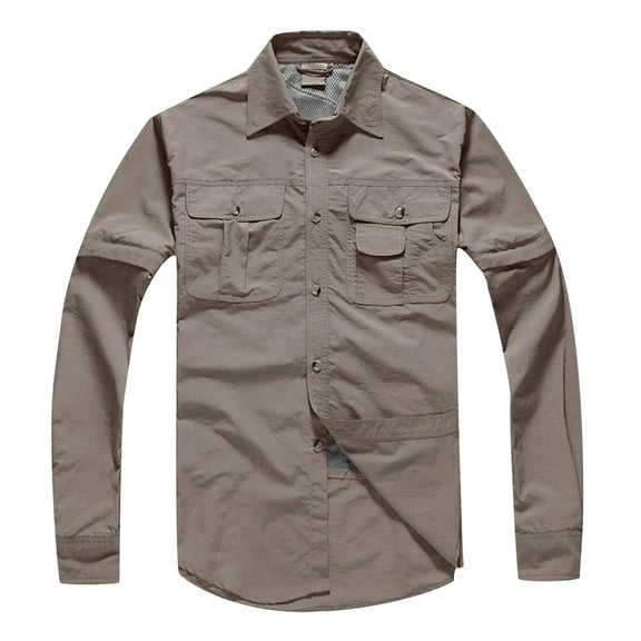 Fesfesfes Blouse Shirt for Men Casual Long Sleeve Turndown Quick-drying With Buttons And Pockets Coat