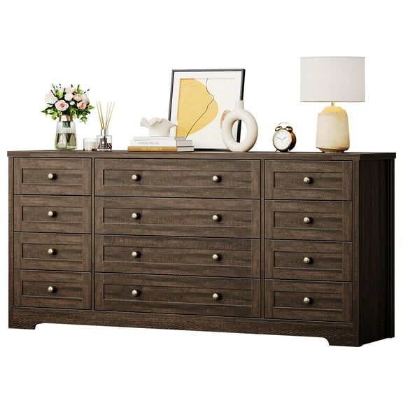 Modern 12-Drawer Sturdy Wood Dresser for Bedroom – 63" Wide Chest of Drawers & TV Stand – Deep Storage Cabinet – Ideal for Living Room, Hallway