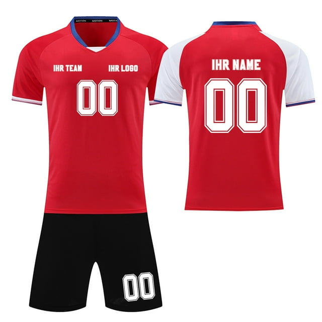 Custom Football Kit Set for Adult and Child, Name Number Team Logo DIY Family Match Personalized Jersey Shirt Shorts Set, Dad and Son Matching Outfits Red XS