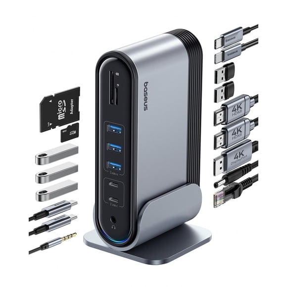 Estación de acoplamiento Baseus 17 en 1 para ordenador portátil con 3 monitores HDMI 4K
