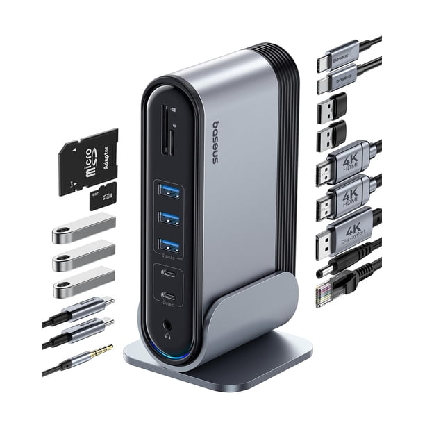 Estación de acoplamiento Baseus 17 en 1 para ordenador portátil con 3 monitores HDMI 4K
