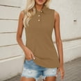 thumbnail image 2 of MIXUE Boho Tops For Women Summer Solid Color Lapel Button Down Sleeveless Sports Casual Vest Pullover Shirts For Women T Shirts Sportswear,Brown,S, 2 of 5