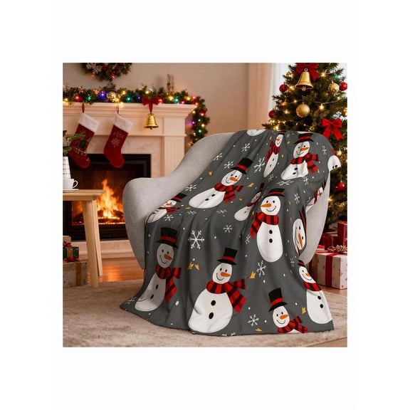 Snowman Throw Blanket, Grey  Holiday Fleece Blanket, Soft Cozy Plush Warm Winter Cabin Blanket For Couch Bed Fun Blanket, Warm And Comfortable For Home Use