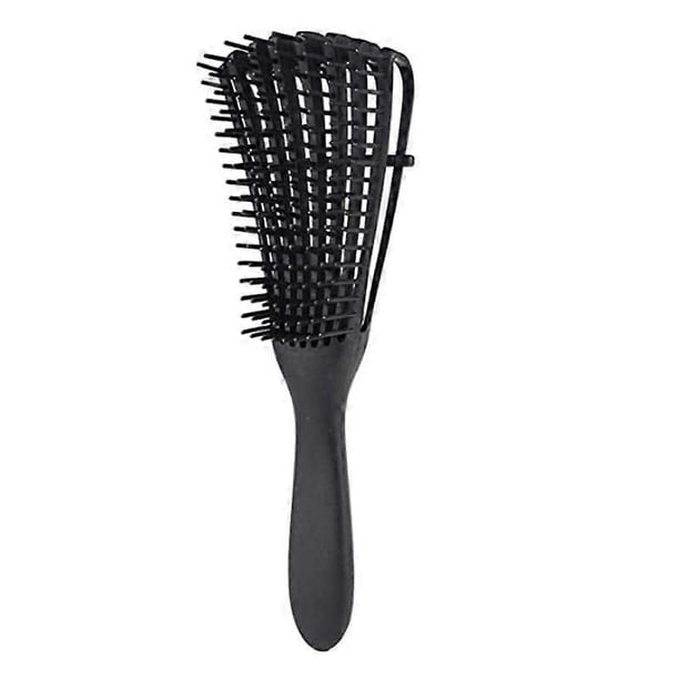 Cepillo desenredante para cabello rizado y natural con cerdas ajustables y mango ergonómico para mayor comodidad. Color negro.