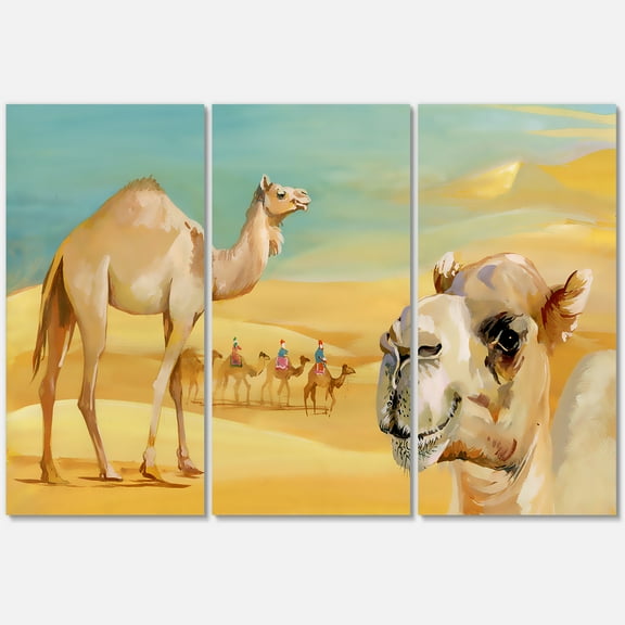 Designart ' Camels In Wild Desert II ' Farmhouse Canvas Wall Art Print