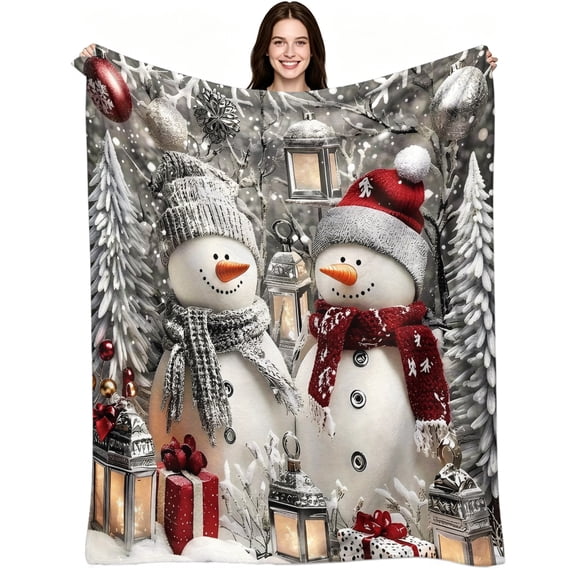 Christmas Cute Snowman Print Flannel Blanket,Soft Cozy Warm Flannel Throw Blanket, Winter Holiday Home Decor Blanket, for Couch Bed Sofa Office Living Room Bedroom Camping Gift
