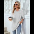 thumbnail image 4 of Sudadera con Capucha de Punto Acanalado Suave para Mujer, Camisetas de Larga, Blusas Ligeras y Acogedoras para Otoño. Gris M, 4 of 10