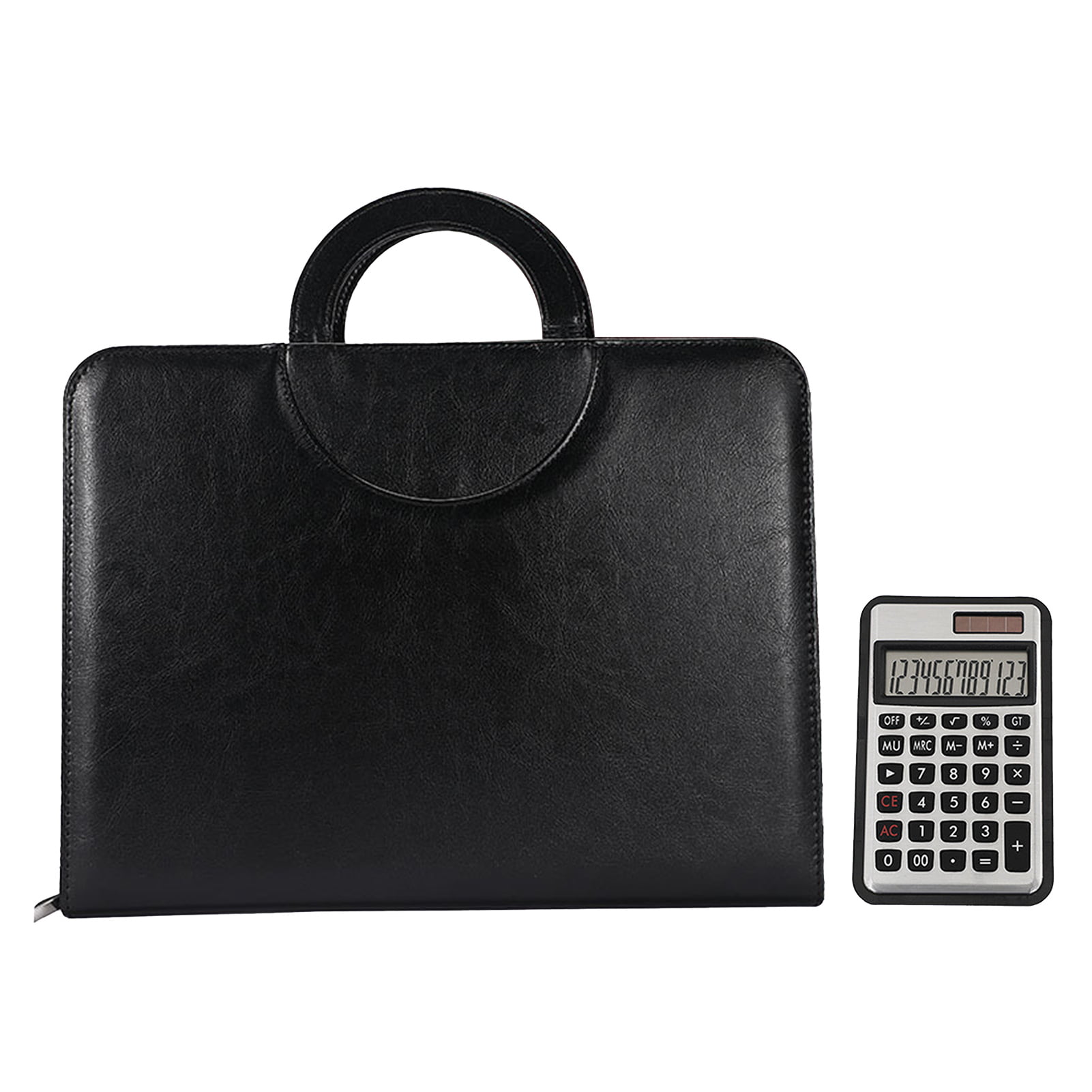1* A4 PU Folder Large Capacity 12-bit Calculator Briefcase Business Binder Black 