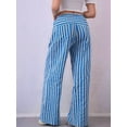 thumbnail image 4 of Women Drawstring Striped Pants Loose Wide Leg Trousers Casual Low Waist Pants Comfy Lounge Pants with Pockets Blue M, 4 of 5