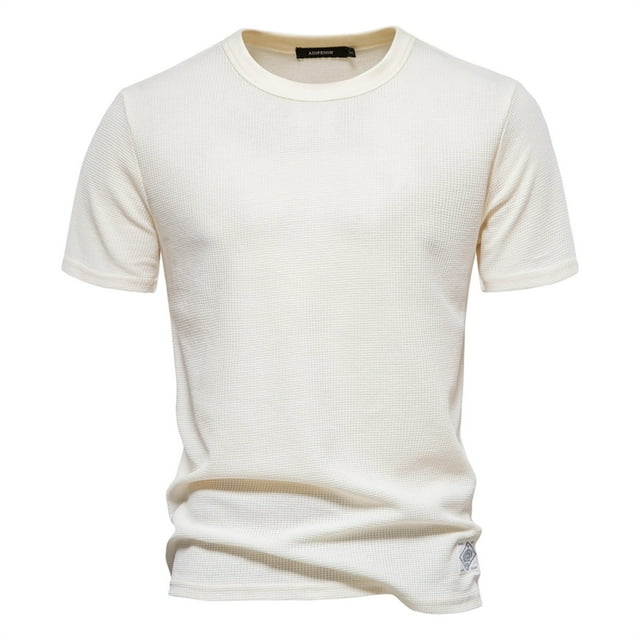 Qertyioot Mode Homme Décontractée chandail-Over Uni Col Rond T-shirt Manches Courtes Hauts Chemise Économies d'Été