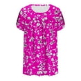 thumbnail image 2 of Womens Flowy Tunic Tops Petal Short Sleeve Floral Print Tees Pleated Dressy Casual Tshirts Summer Clothes (M, Hot Pink), 2 of 5