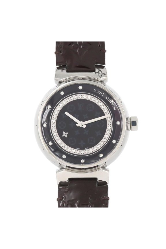 Pre-Owned Louis Vuitton Tambour Disc Amarante 10P Circle D Q1319 Stainless Steel Quartz Watch