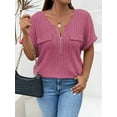 thumbnail image 2 of Mengpipi Womens Plus Size Tops Ribbed Knit Zipper Rolled-Up Sleeves Casual Loose Blouse 1X-5X, 2 of 4
