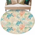 thumbnail image 2 of Teal Sea Turtle Starfish Round Living Room Rugs 7 ft, Summer Beach Coral Shell Vintage Washable Area Rug with Non-Slip Sturdy Edge Binding Round Carpet for Kitchen Office Bedroom, 2 of 9
