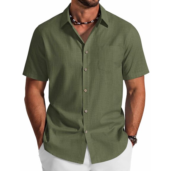 COOFANDY Mens Short Sleeve Button Down Shirts Cotton Casual Summer Shirts Textured Beach Vacation Outfits