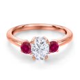 thumbnail image 3 of Gem Stone King 18K Rose Gold Plated Silver White Moissanite and Red Created Ruby Engagement Ring for Women | 1.40 Cttw | Oval 7X5MM | Gemstone Birthstone | Size 9, 3 of 7