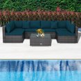 thumbnail image 1 of Costway 7PCS Patio Rattan Furniture Set Sectional Sofa Cushioned Garden Peacock Blue, 1 of 10