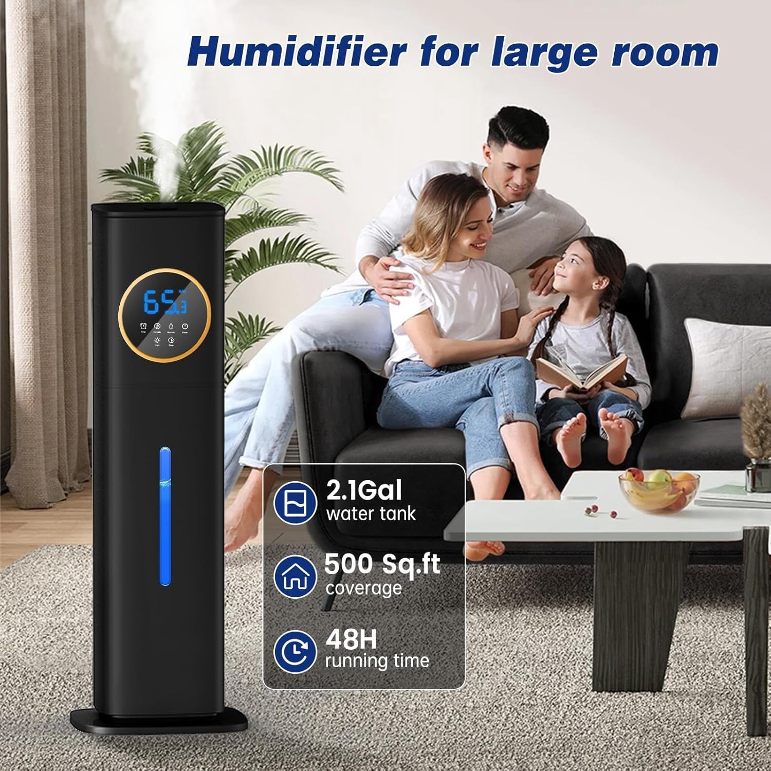 Humidifiers for Bedroom, 2.1Gal/8L Cool Mist Humidifiers for Home, Large Room with Essential Oil Diffuser(Black)